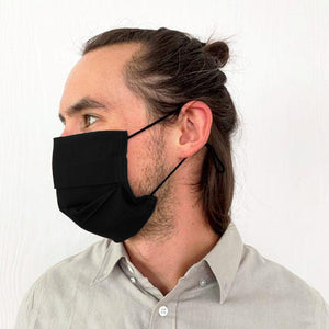 Black Flat Pleated Face Mask